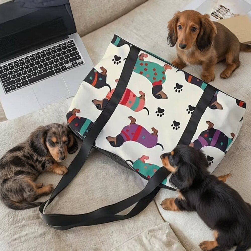 NWT Tote Bag Dachshund Print Large Capacity Carry-All Bag